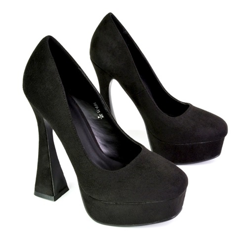XY London Karlie Flared Curved Stiletto Platform High Heel Court Shoes in Black